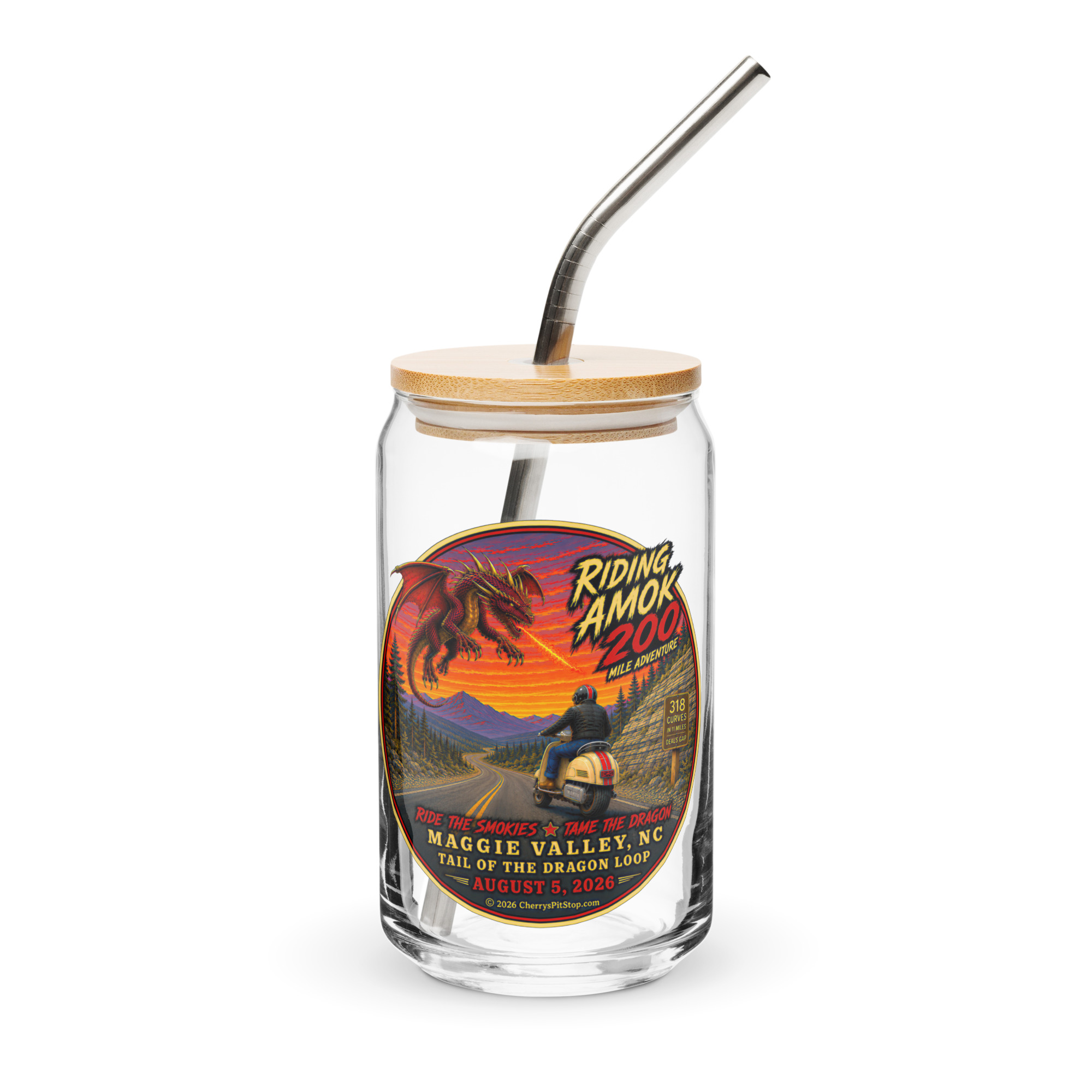 Dragon 200 Can-Shaped Glass with Bamboo Lid & Straw – 16 oz