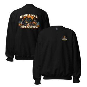 Nine Lives. Two Wheels. — Unisex Crewneck Sweatshirt