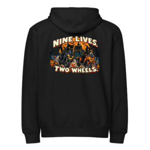 Nine Lives. Two Wheels. — Unisex Premium Full Zip Hoodie
