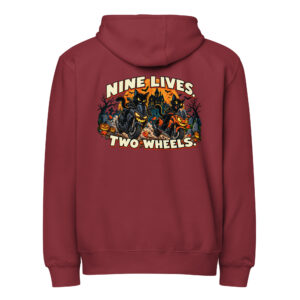 Nine Lives. Two Wheels. — Premium Full Zip Hoodie