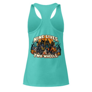Nine Lives. Two Wheels. — Women’s Fitted Racerback Tank Top
