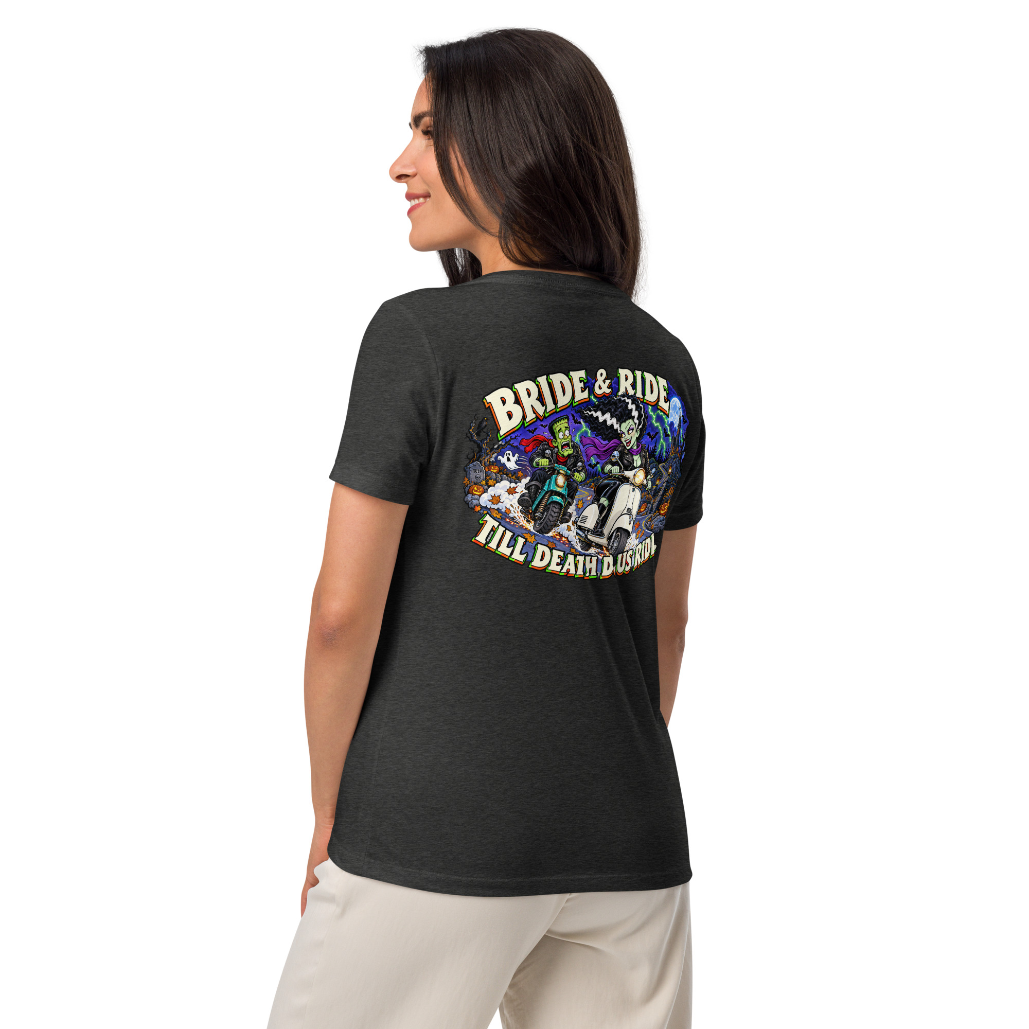 Bride & Ride – Women’s Relaxed V-Neck T-Shirt - Image 22