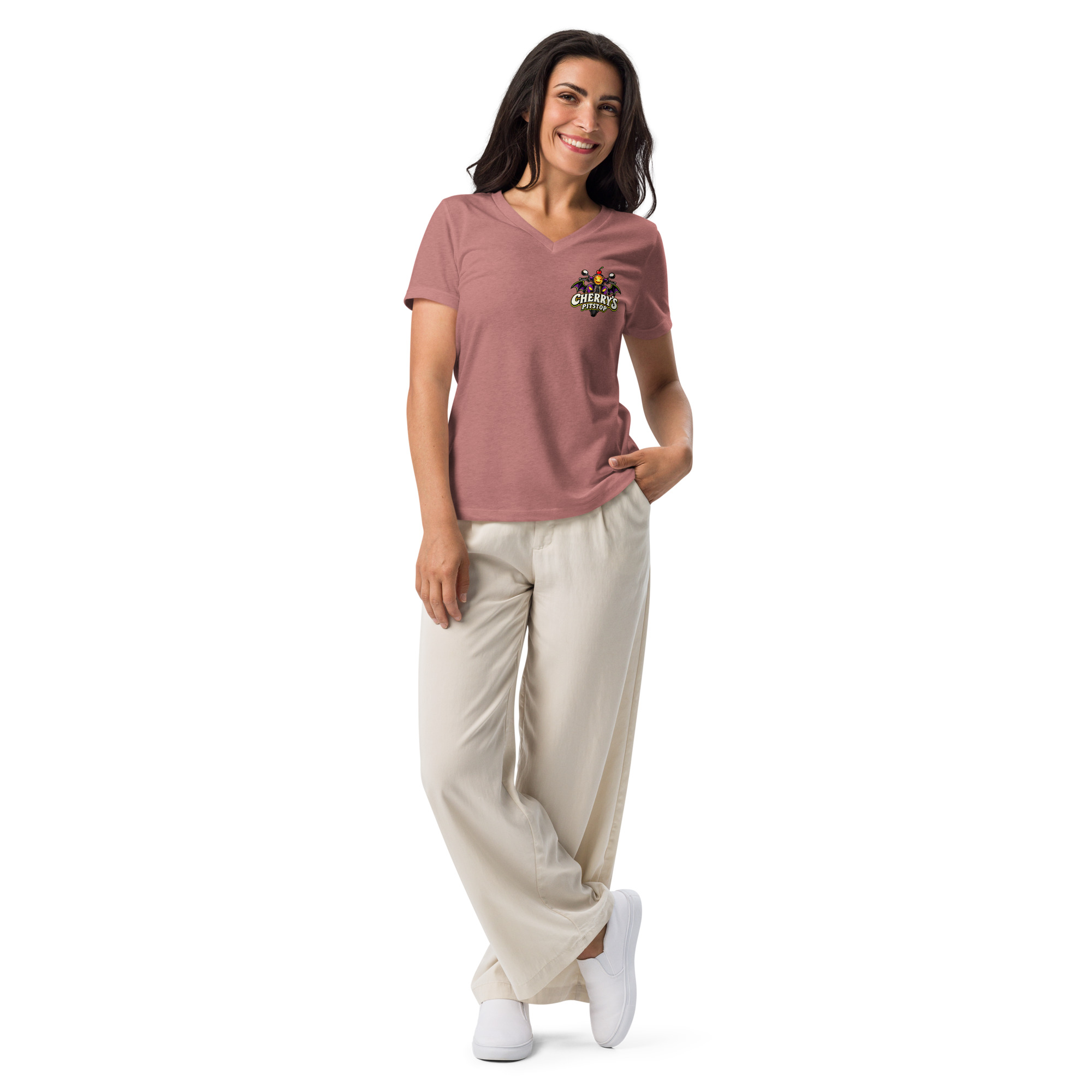 Bride & Ride – Women’s Relaxed V-Neck T-Shirt - Image 27