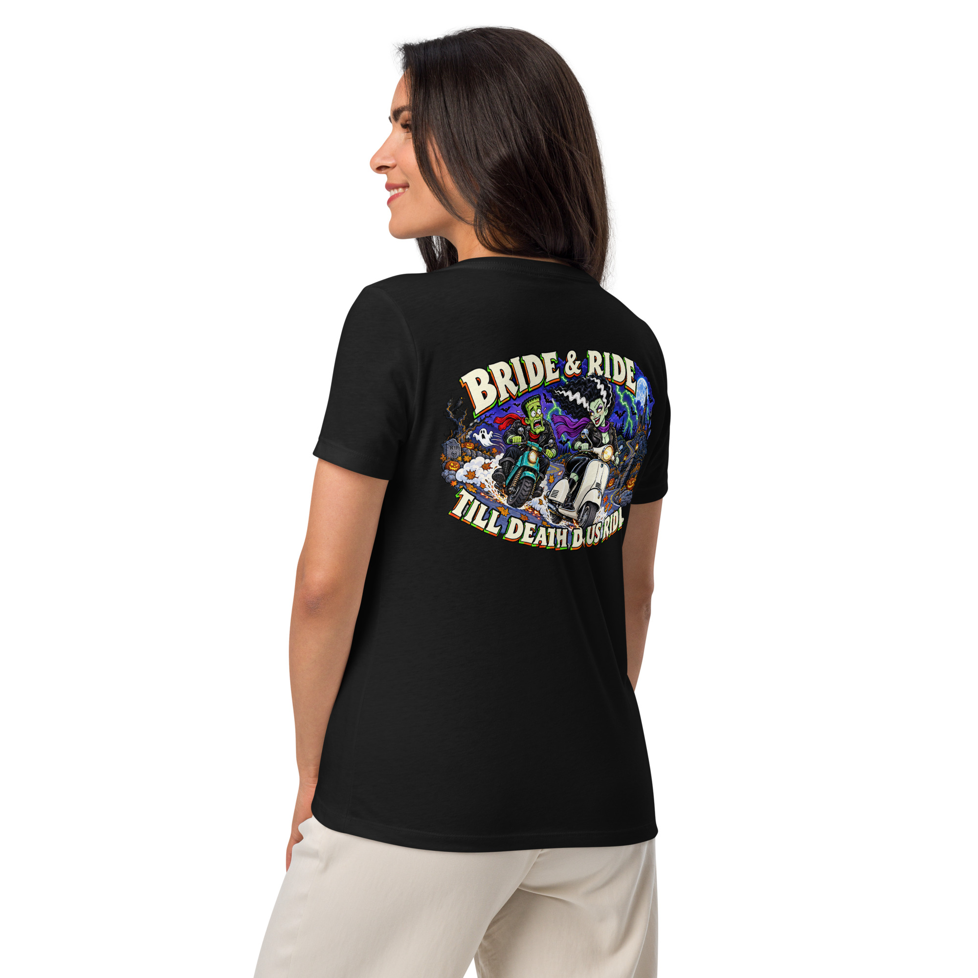 Bride & Ride – Women’s Relaxed V-Neck T-Shirt - Image 18