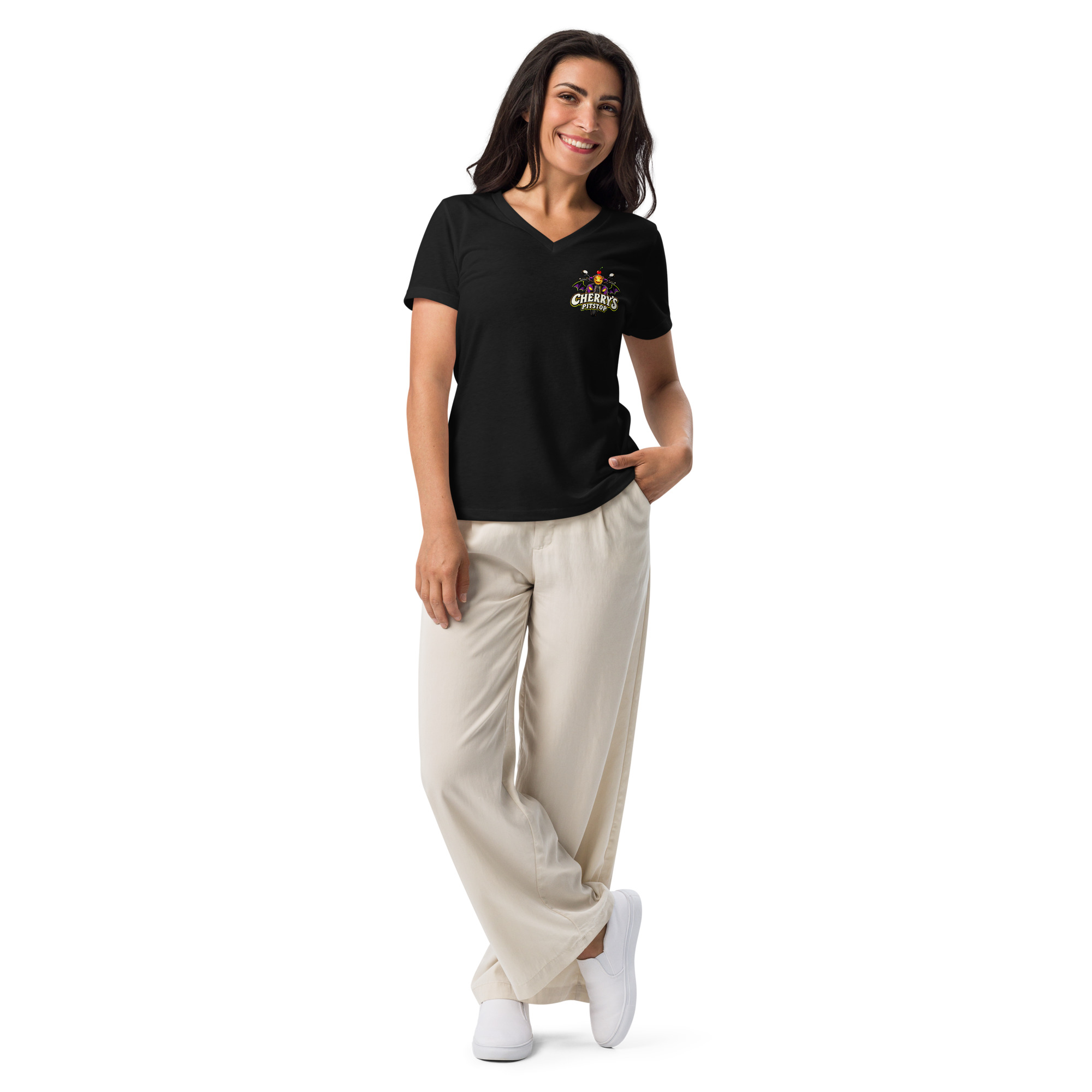 Bride & Ride – Women’s Relaxed V-Neck T-Shirt - Image 17
