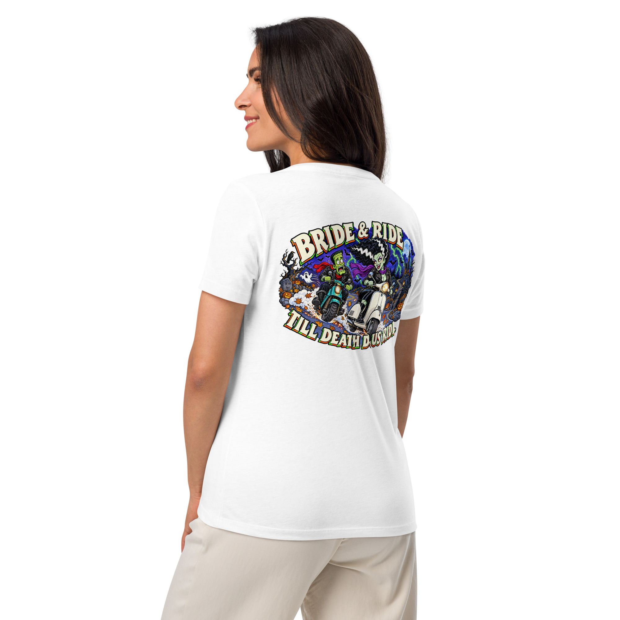 Bride & Ride – Women’s Relaxed V-Neck T-Shirt - Image 32