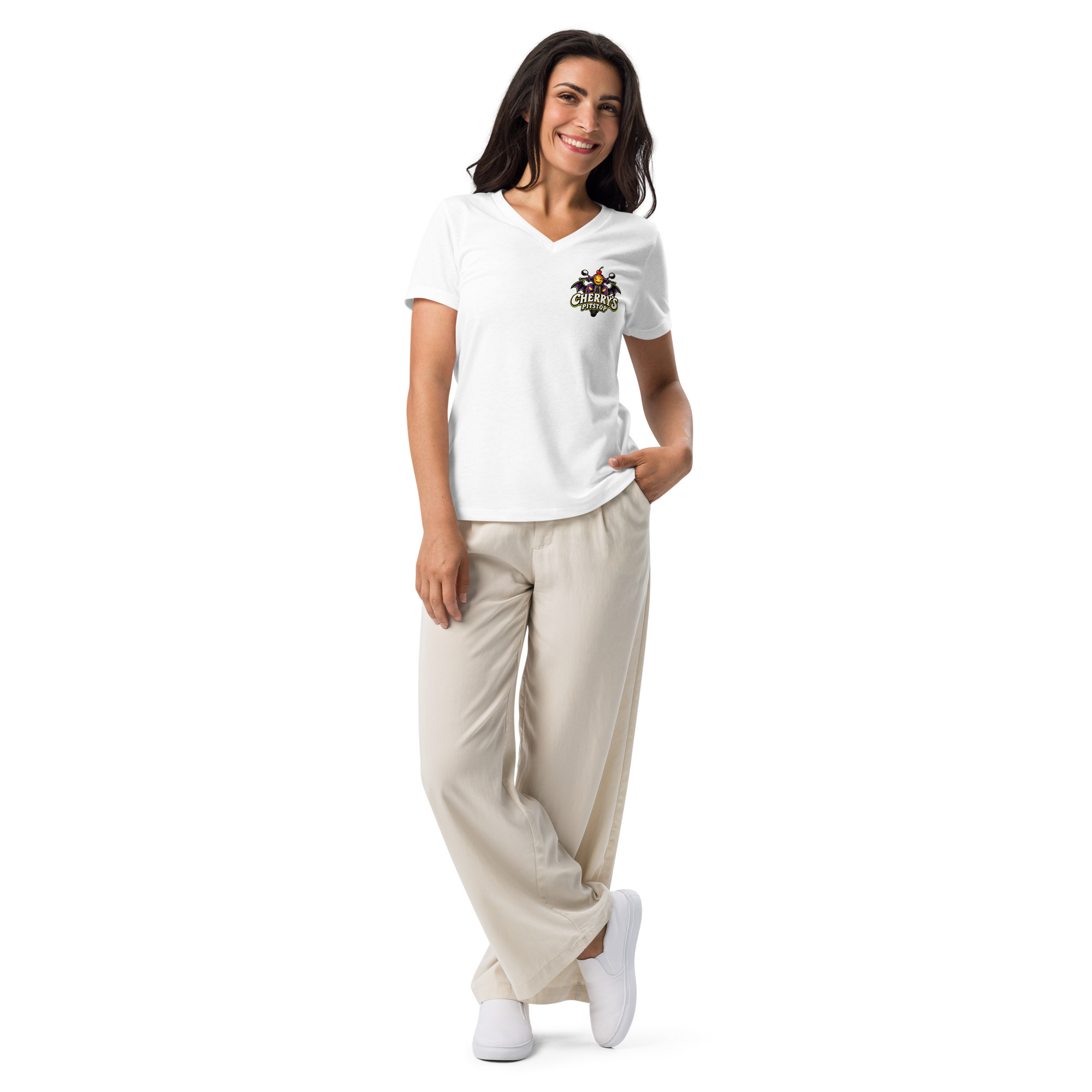 Bride & Ride – Women’s Relaxed V-Neck T-Shirt - Image 31