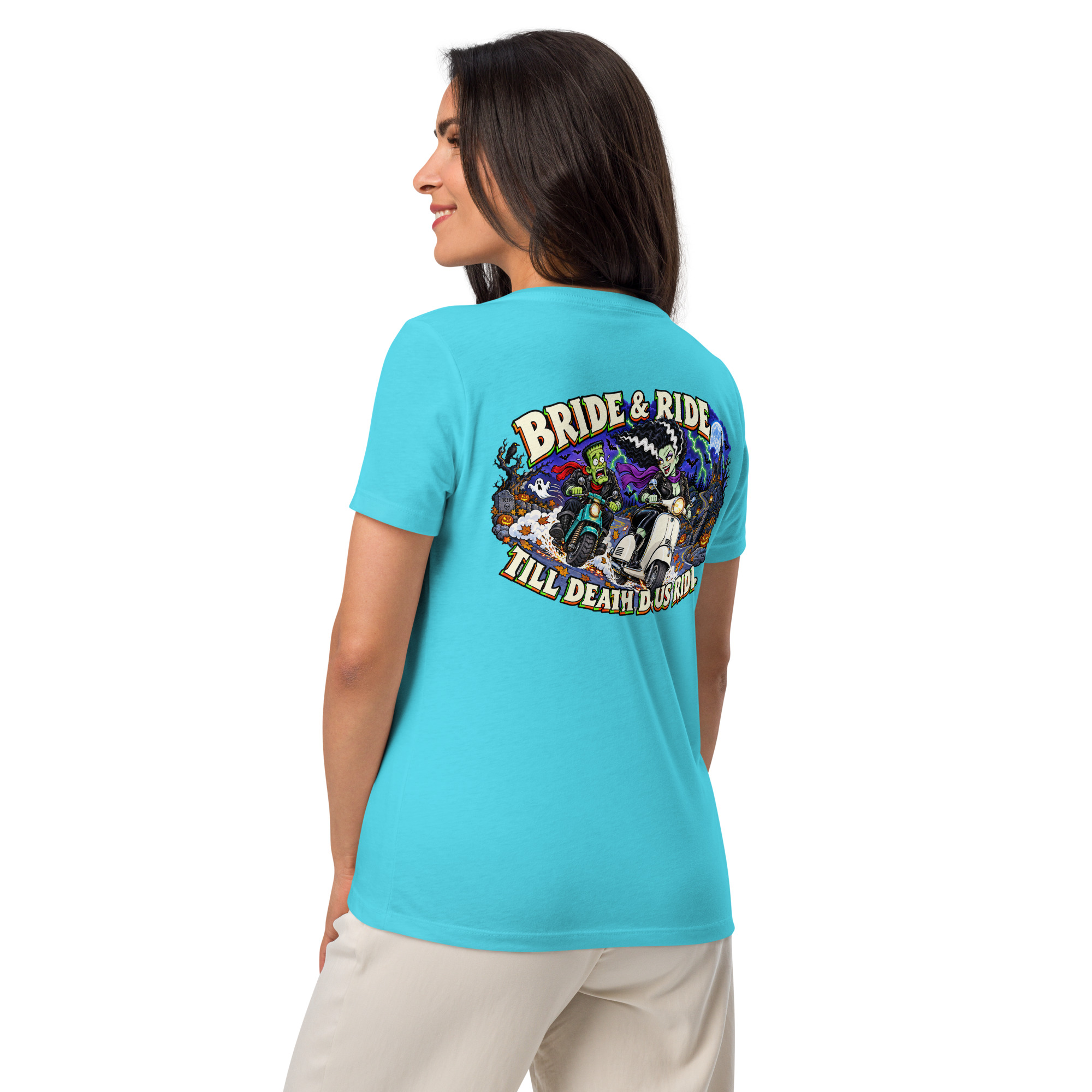 Bride & Ride – Women’s Relaxed V-Neck T-Shirt - Image 30