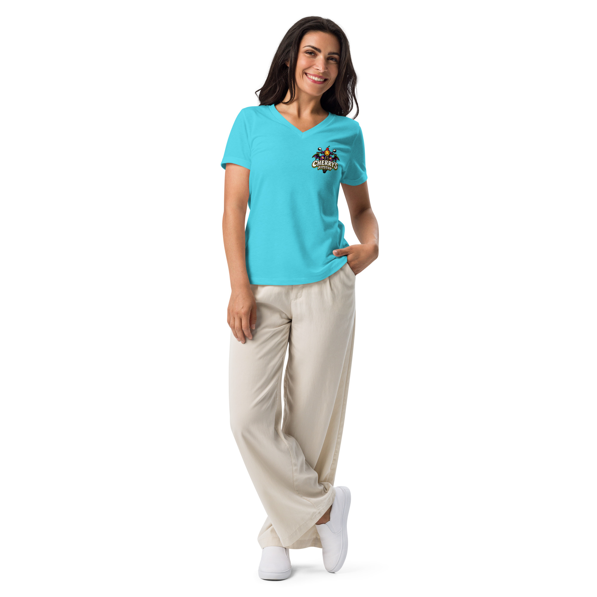 Bride & Ride – Women’s Relaxed V-Neck T-Shirt - Image 29
